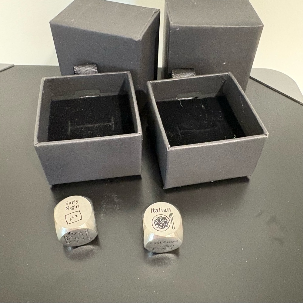 NEW 2 Pc. Date Night Decider Set Metal Dice Choose Activity And Dinner